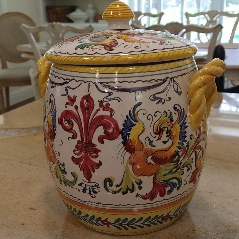 Vintage hand-painted Italian biscotti biscuit jar container